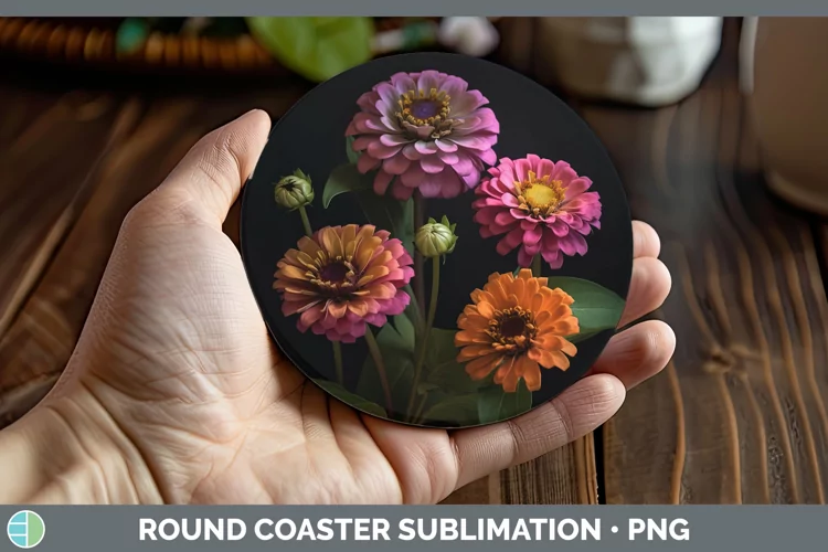 Flowers Zinnia Round Coaster Sublimation Coaster Designs