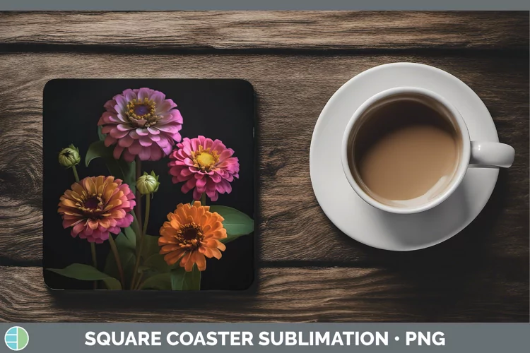 Flowers Zinnia Square Coaster Sublimation Coaster Designs