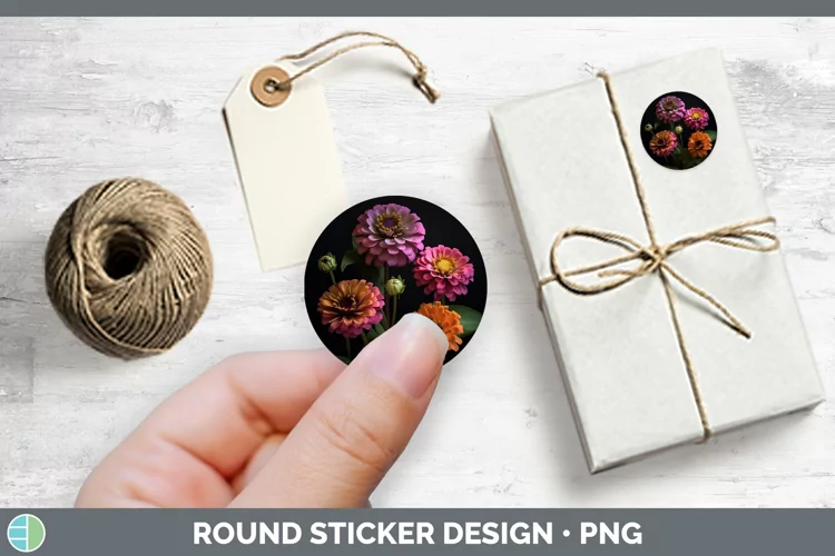 Flowers Zinnia Stickers | Round Labels Designs