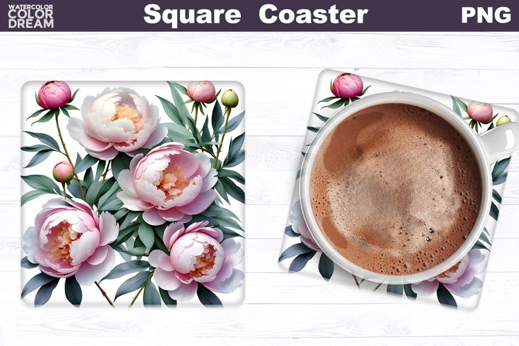 Peony Square Coaster | 3D Peonies Coaster Sublimation