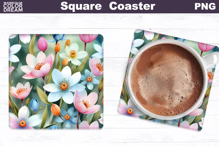 Wildflowers Square Coaster | Watercolor Flowers Coaster