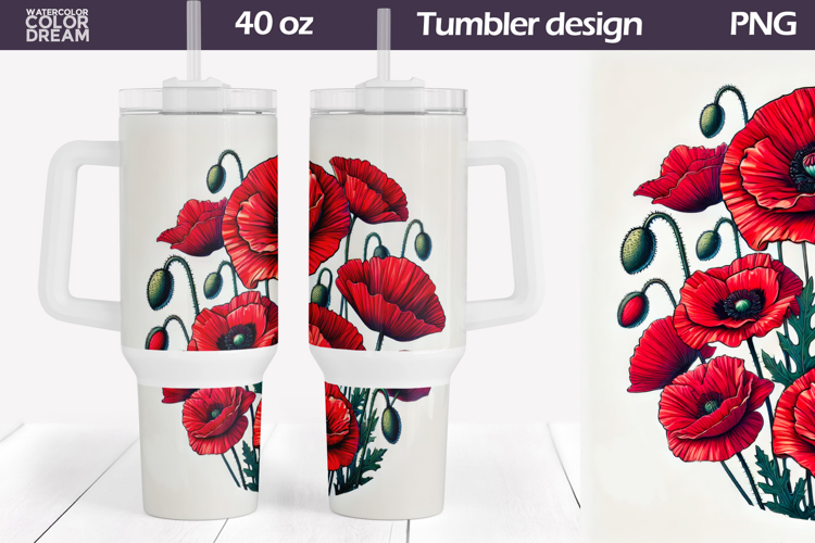 Poppy Tumbler 40 Oz | Floral Tumbler 40 Oz