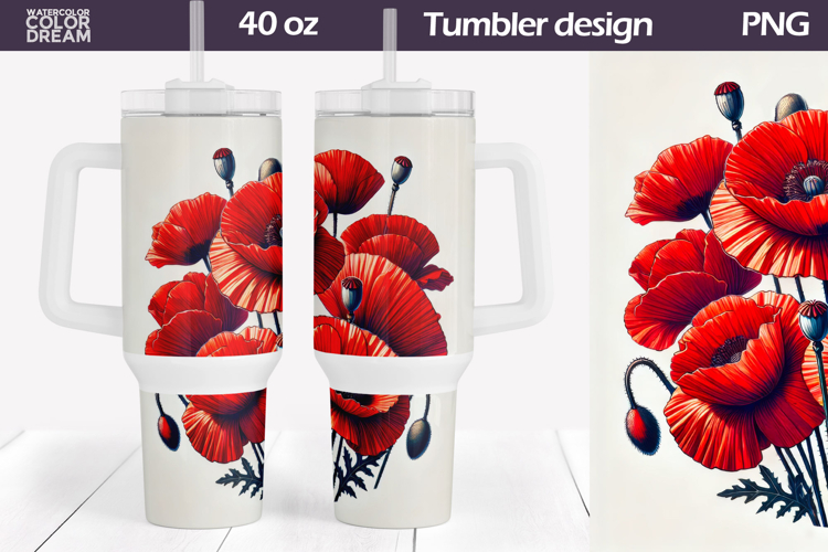 Poppy Tumbler 40 Oz | Floral Tumbler 40 Oz