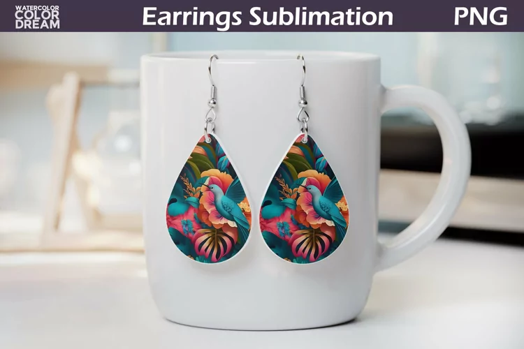 Hummingbird Teardrop Earrings | Floral Earrings Sublimation