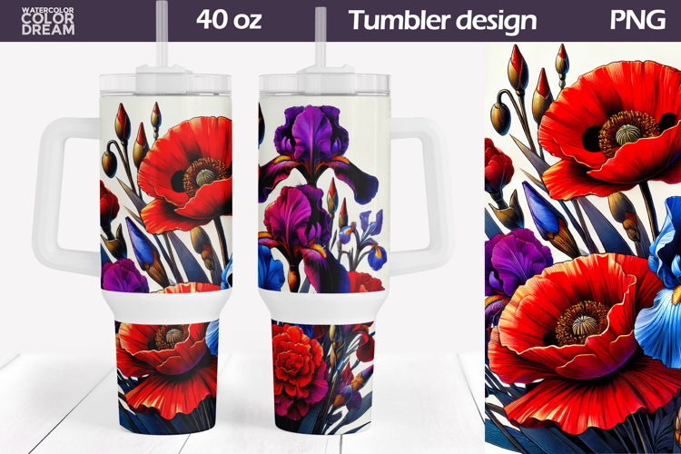 Poppy Tumbler 40 Oz | Floral Tumbler 40 Oz