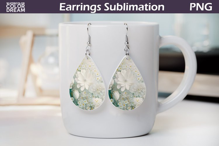 3d Flowers Teardrop Earrings | White Floral Teardrop Earring