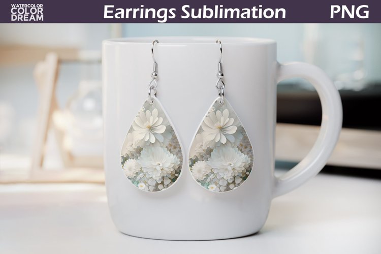 3d Flowers Teardrop Earrings | White Floral Teardrop Earring