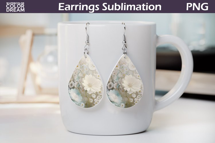 3d Flowers Teardrop Earrings | White Floral Teardrop Earring