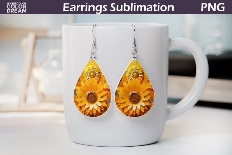 Sunflowers Teardrop Earrings | Floral Earrings Sublimation example image 1