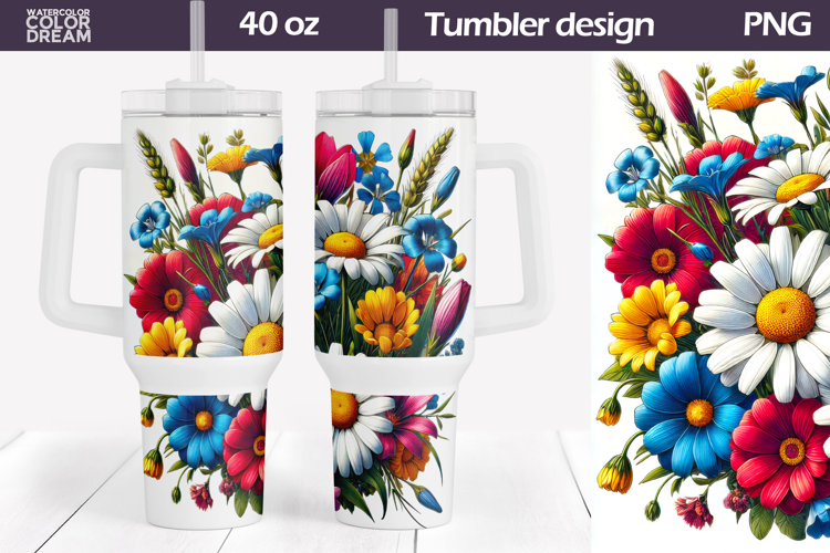 Wildflowers Tumbler 40 Oz | Daisy Floral Tumbler 40 Oz