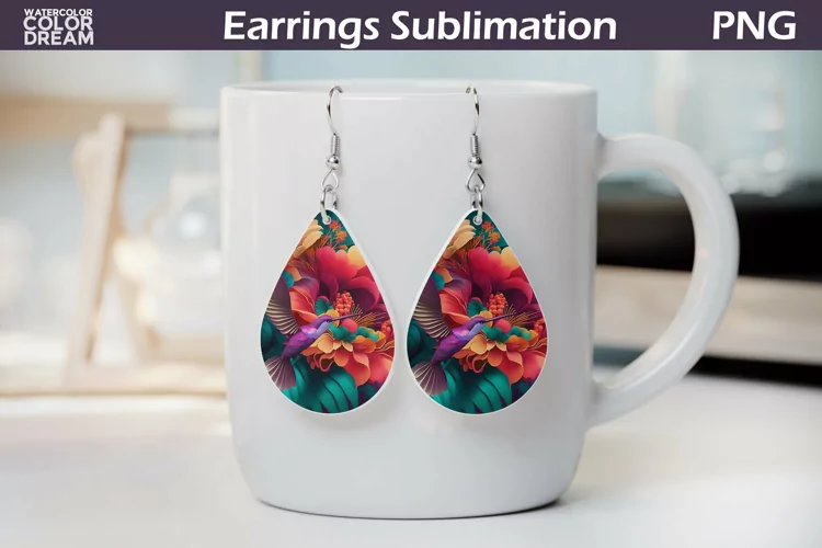 Hummingbird Teardrop Earrings | Floral Earrings Sublimation