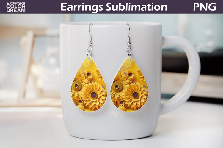 Sunflowers Teardrop Earrings | Floral Earrings Sublimation example image 1