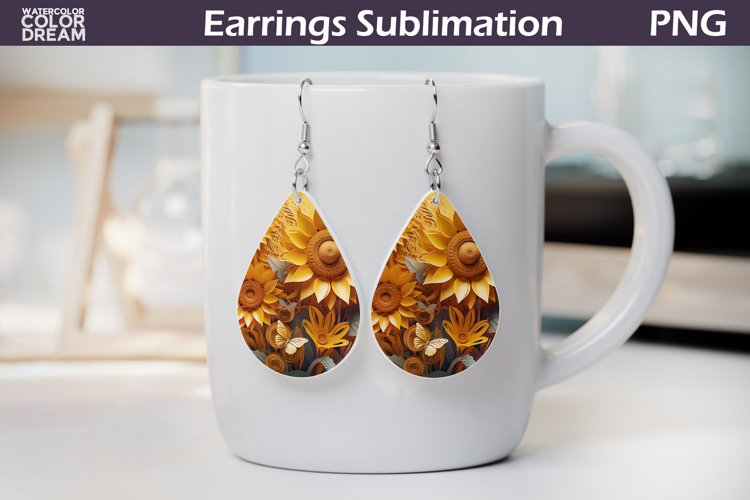 Sunflowers Teardrop Earrings | Floral Earrings Sublimation example image 1