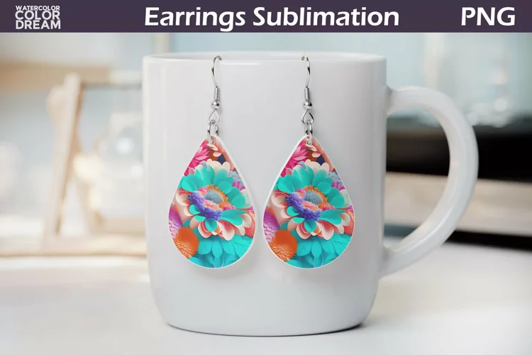 3D Flowers Teardrop Earrings | Floral Earrings Sublimation