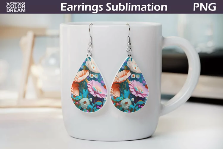 3D Flowers Teardrop Earrings | Floral Earrings Sublimation