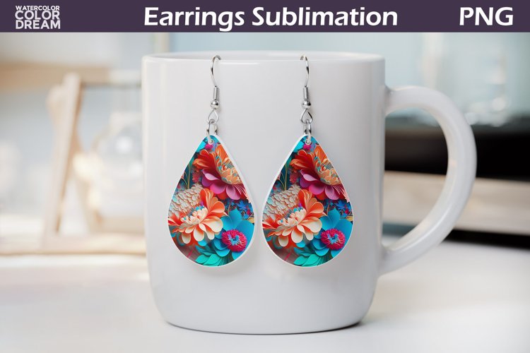 3D Flowers Teardrop Earrings | Floral Earrings Sublimation example image 1