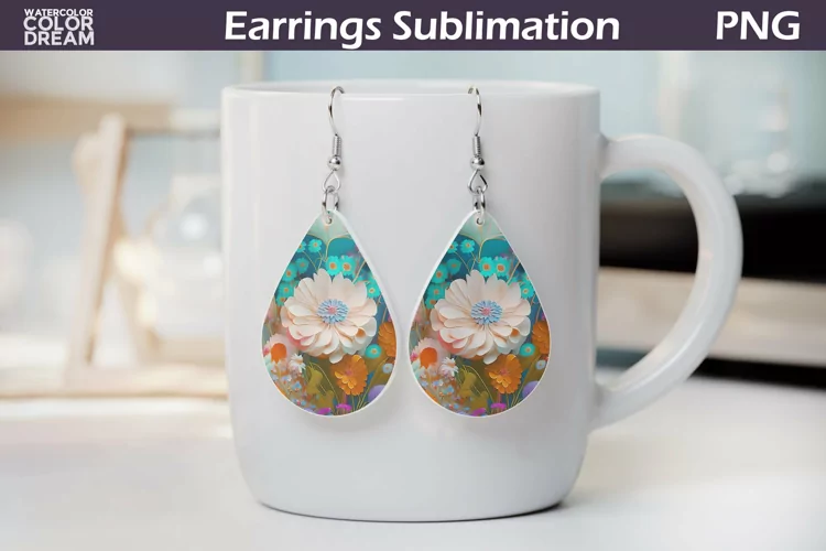 3D Flowers Teardrop Earrings | Floral Earrings Sublimation