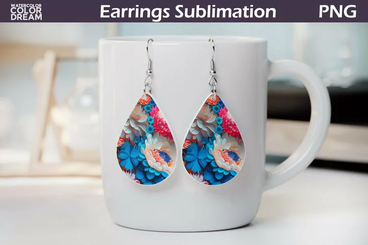 3D Flowers Teardrop Earrings | Floral Earrings Sublimation