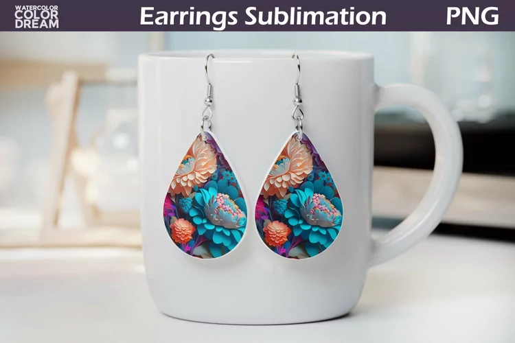 3D Flowers Teardrop Earrings | Floral Earrings Sublimation