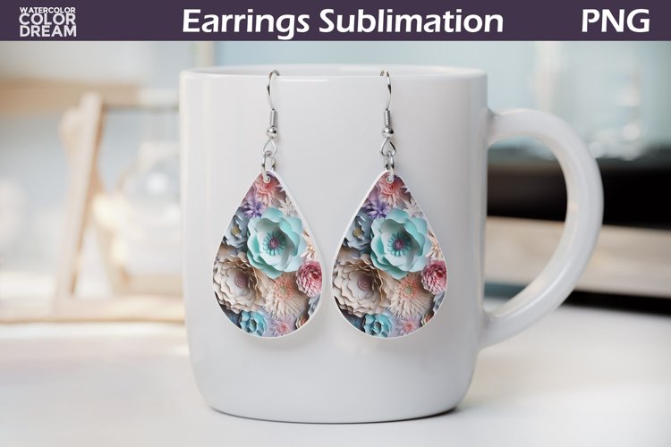 3D Flowers Teardrop Earrings | Floral Earrings Sublimation example image 1