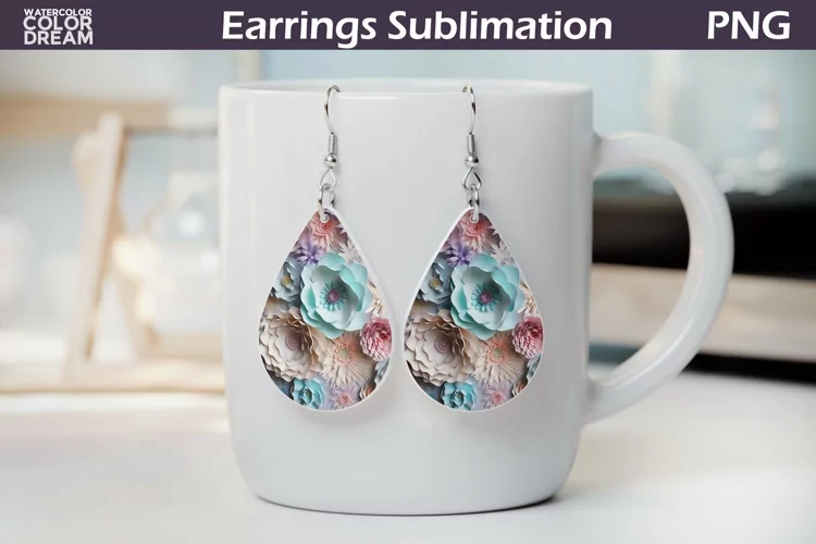 3D Flowers Teardrop Earrings | Floral Earrings Sublimation