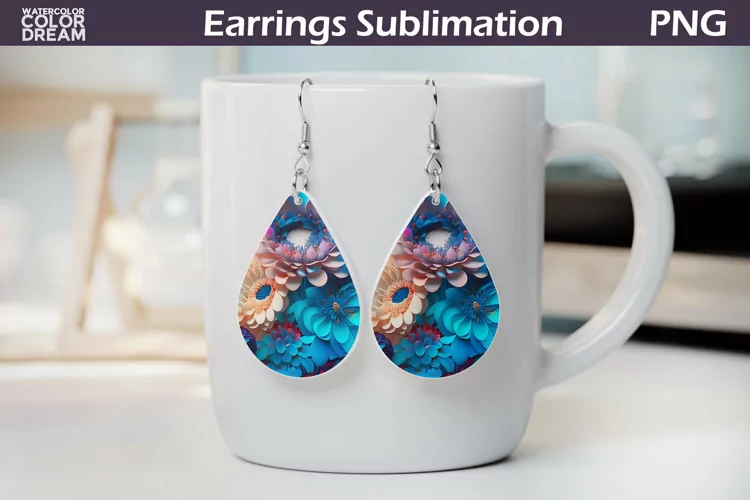 3D Flowers Teardrop Earrings | Floral Earrings Sublimation