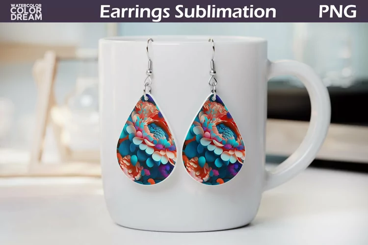 3D Flowers Teardrop Earrings | Floral Earrings Sublimation