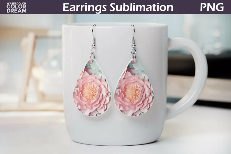 3D Peonies Teardrop Earrings | Floral Earrings Sublimation
