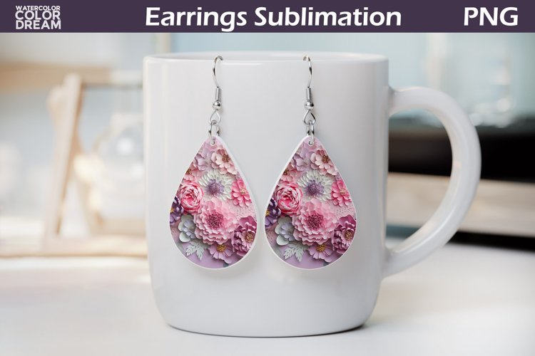 3d Flowers Teardrop Earrings | Floral Earrings Sublimation