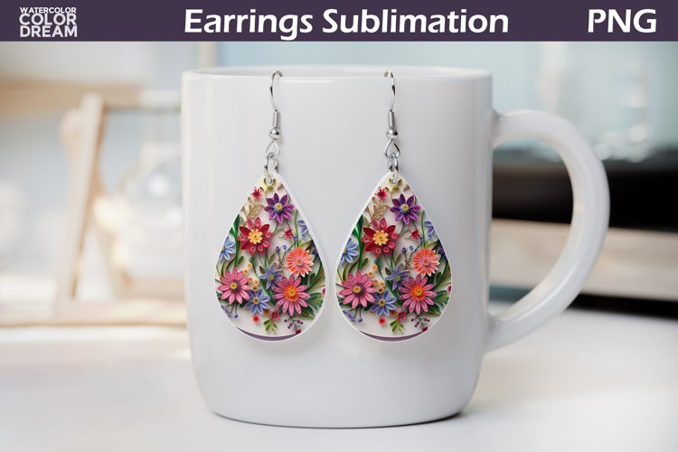 3d Flowers Teardrop Earrings | Floral Earrings Sublimation