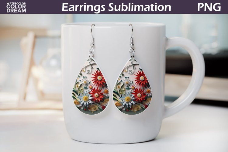 3d Flowers Teardrop Earrings | Floral Earrings Sublimation