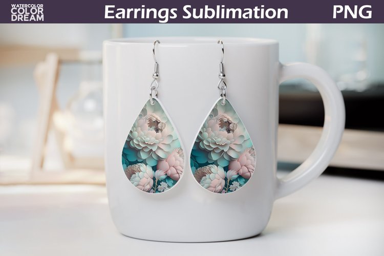 3d Flowers Teardrop Earrings | Floral Earrings Sublimation