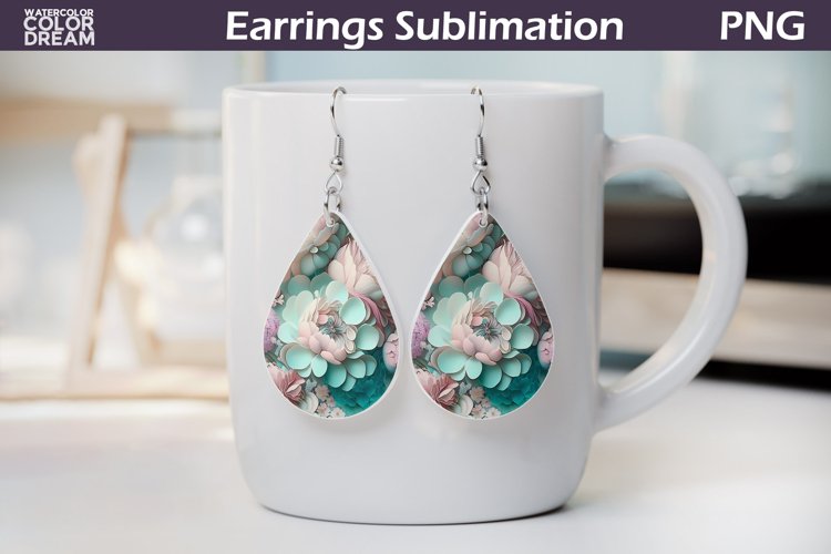 3d Flowers Teardrop Earrings | Floral Earrings Sublimation