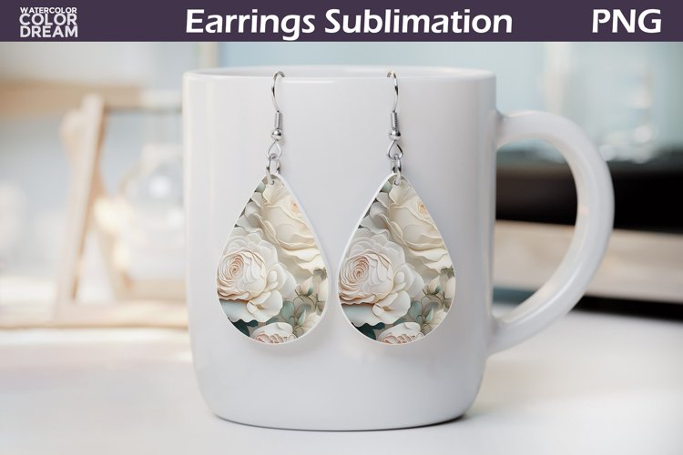 3d Flowers Teardrop Earrings | Floral Earrings Sublimation