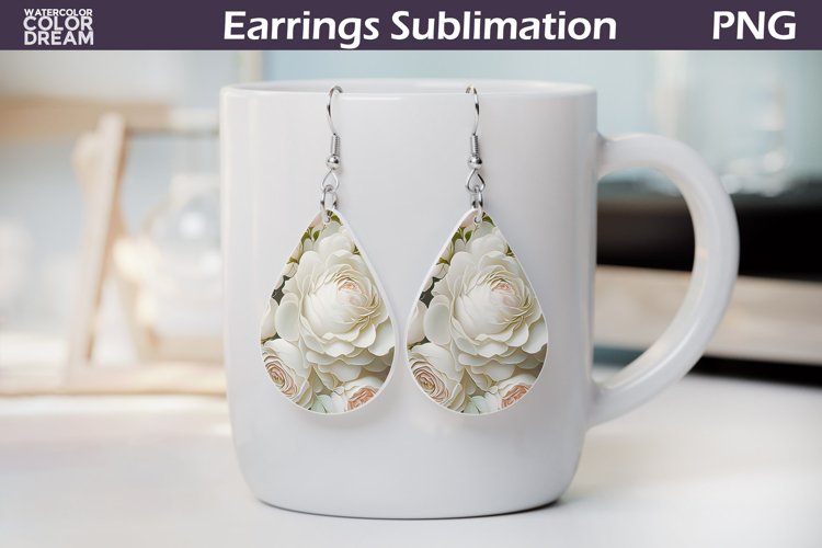 3d Flowers Teardrop Earrings | Floral Earrings Sublimation