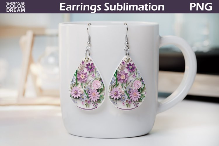 3d Flowers Teardrop Earrings | Floral Earrings Sublimation