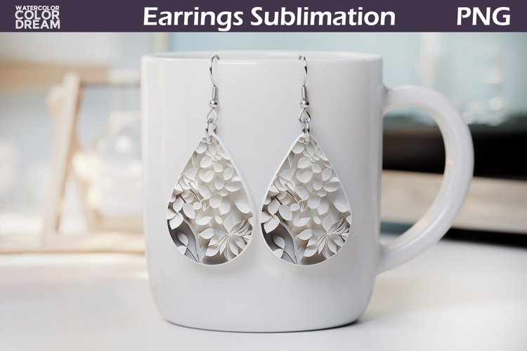 3d Flowers Teardrop Earrings | White Floral Teardrop Earring