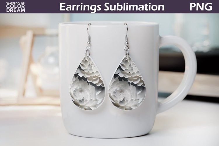 3d Flowers Teardrop Earrings | White Floral Teardrop Earring