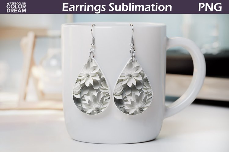 3d Flowers Teardrop Earrings | White Floral Teardrop Earring