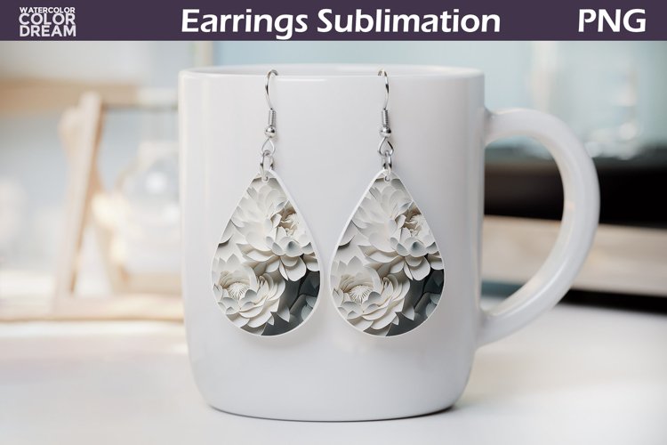 3d Flowers Teardrop Earrings | White Floral Teardrop Earring