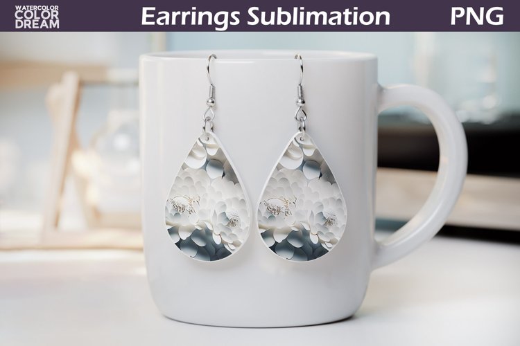 3d Flowers Teardrop Earrings | White Floral Teardrop Earring