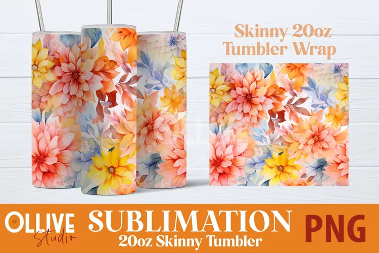 Fall Flowers 20oz Tumbler Wrap PNG