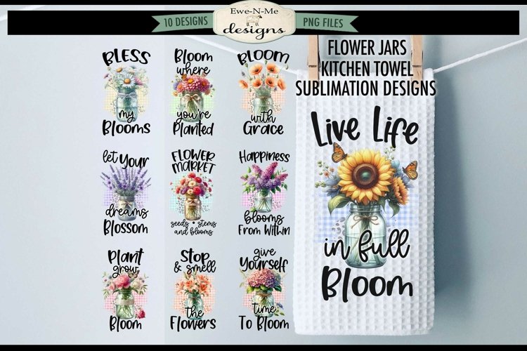 Assorted Flowers In Jars Kitchen Towel Sublimation Bundle example image 1