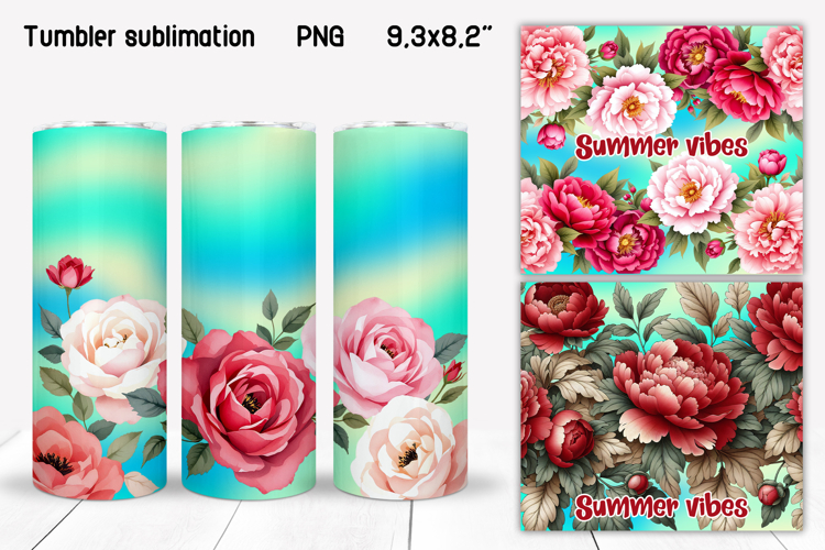 Summer flower tumbler sublimation | Peony tumbler wrap
