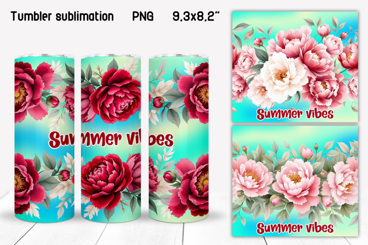 Summer flower tumbler sublimation design | Peony tumbler PNG