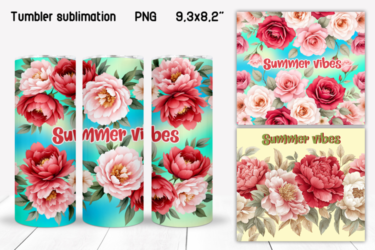 Floral tumbler sublimation design | Peony tumbler PNG