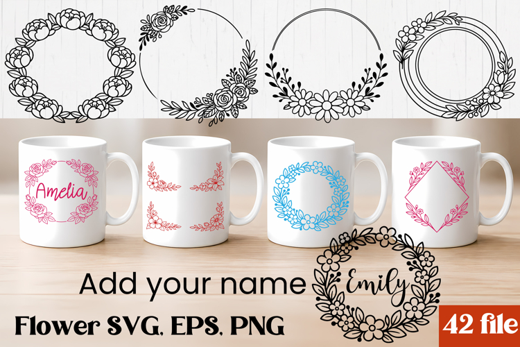 Floral frame SVG bundle | Add your name flower frame SVG