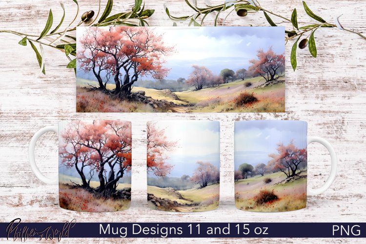 Floral Mug Wrap | Watercolor Meadow | Trees