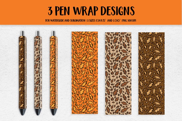 Fall Oak Leaves Leopard Pen Wrap Sublimation or Waterslide example image 1