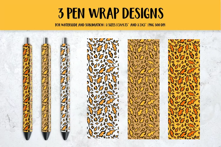 Fall Leaves Leopard Print Pen Wrap Sublimation or Waterslide